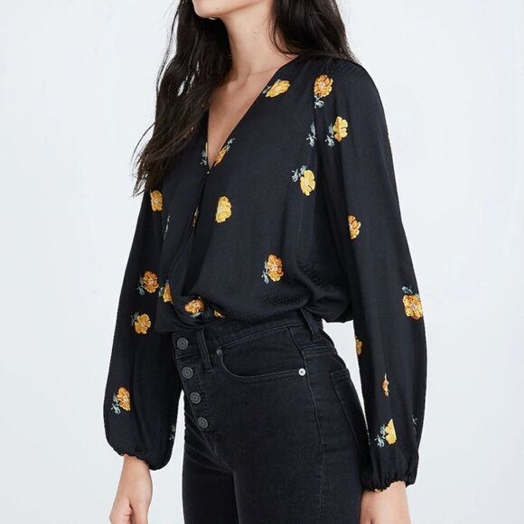 Madewell Floral Bubble-Sleeve Wrap Top XXS - Picture 2 of 9